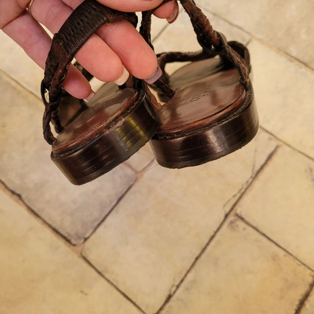 Cole Haan Brown Braided Leather Open Toe Flat Sandals 7.5_6